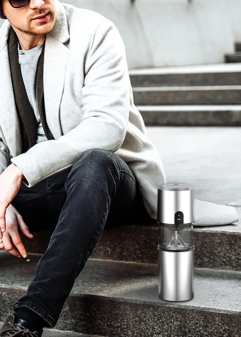 Electric Coffee Bean Grinder with Salt Pepper Mill and Toothbrush Cleaner
