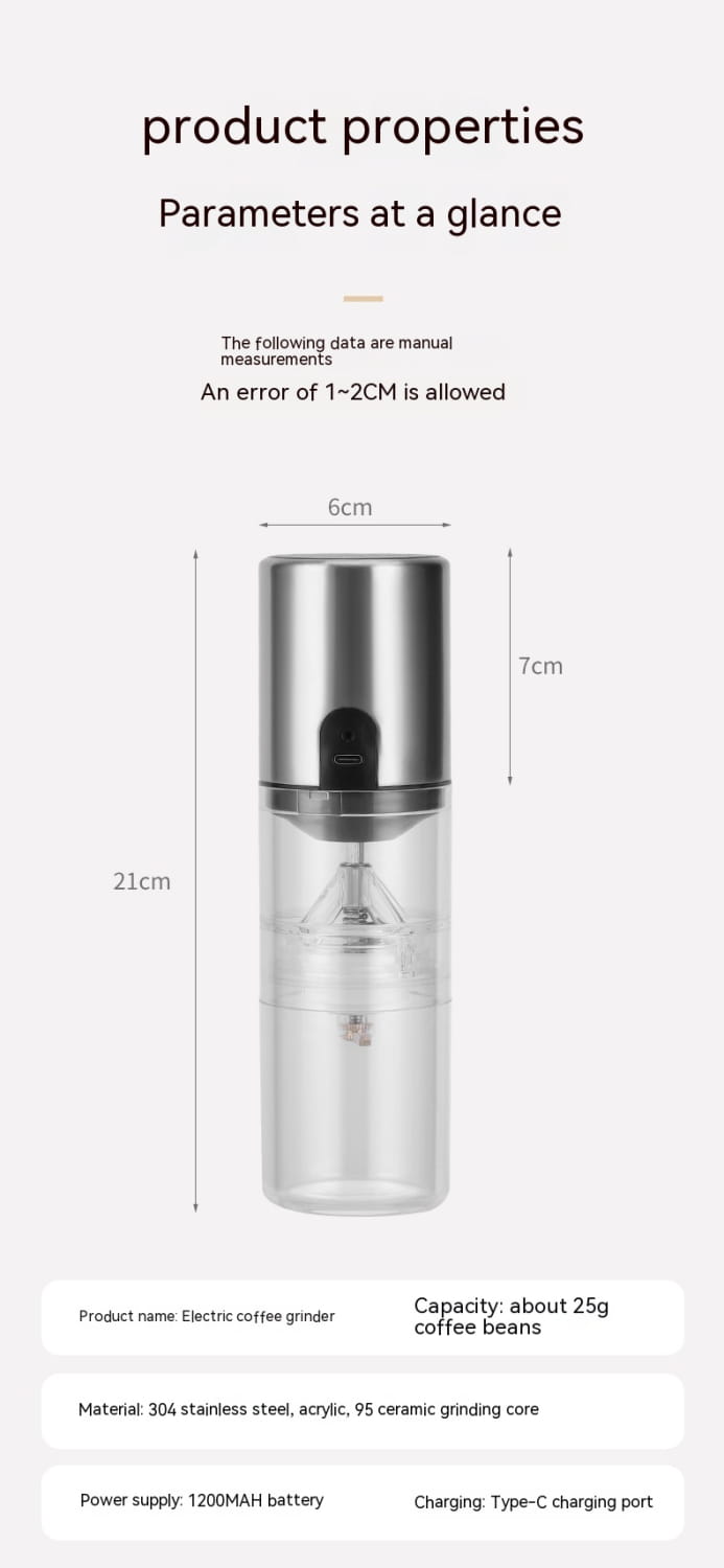 Electric Coffee Bean Grinder with Salt Pepper Mill and Toothbrush Cleaner