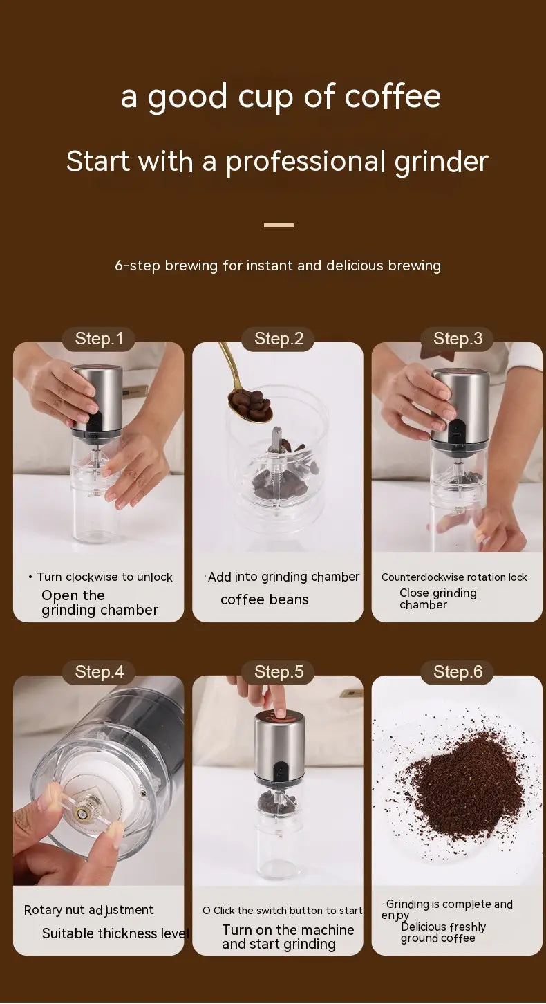 Electric Coffee Bean Grinder with Salt Pepper Mill and Toothbrush Cleaner