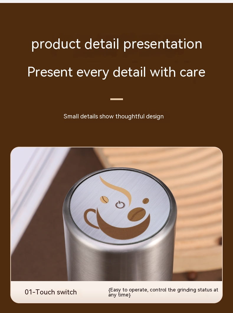 Electric Coffee Bean Grinder with Salt Pepper Mill and Toothbrush Cleaner