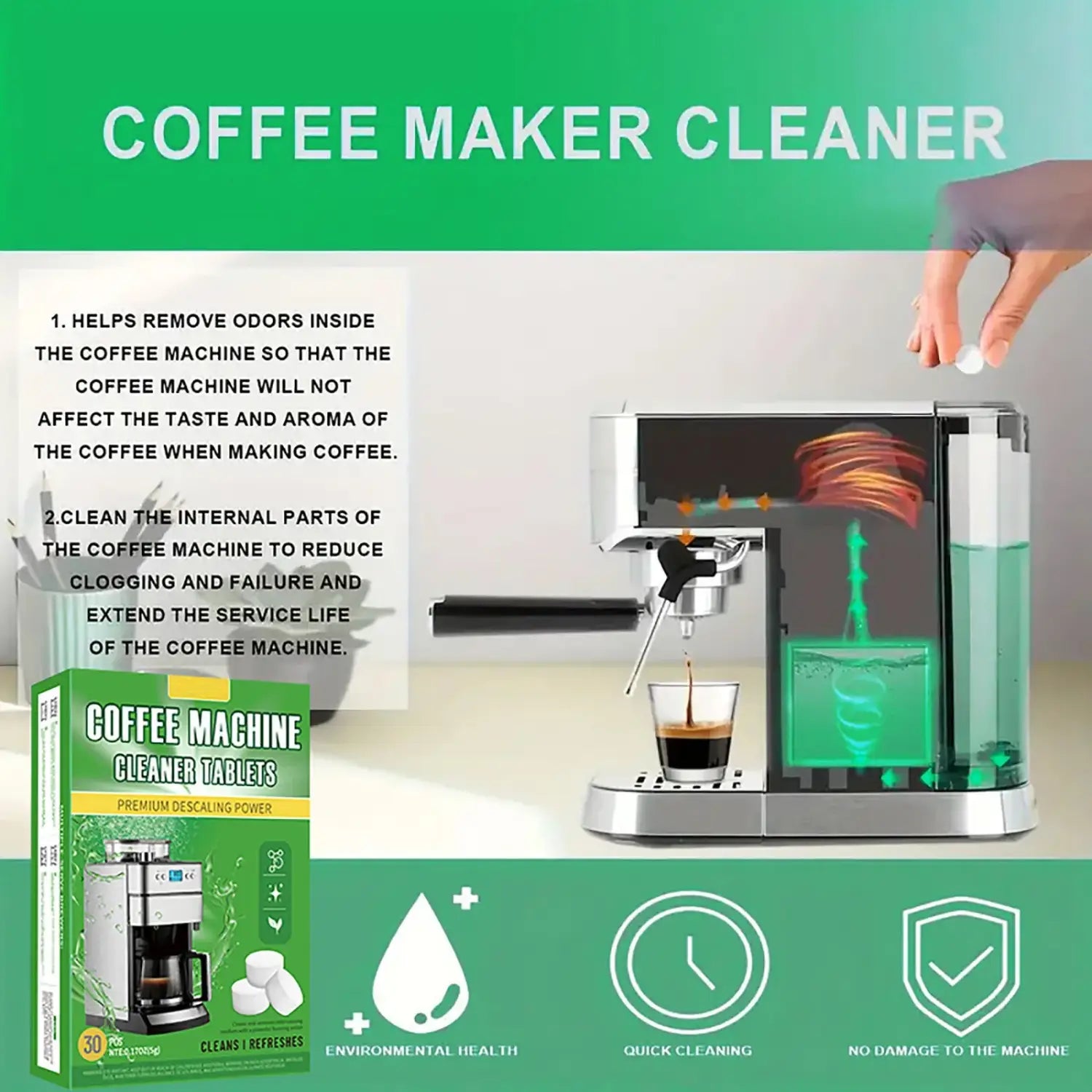 Coffee Machine Cleaning Tablets With 30 Pieces Of Coffee Machine Descaling Agent For Deep Cleaning Of Coffee Stains