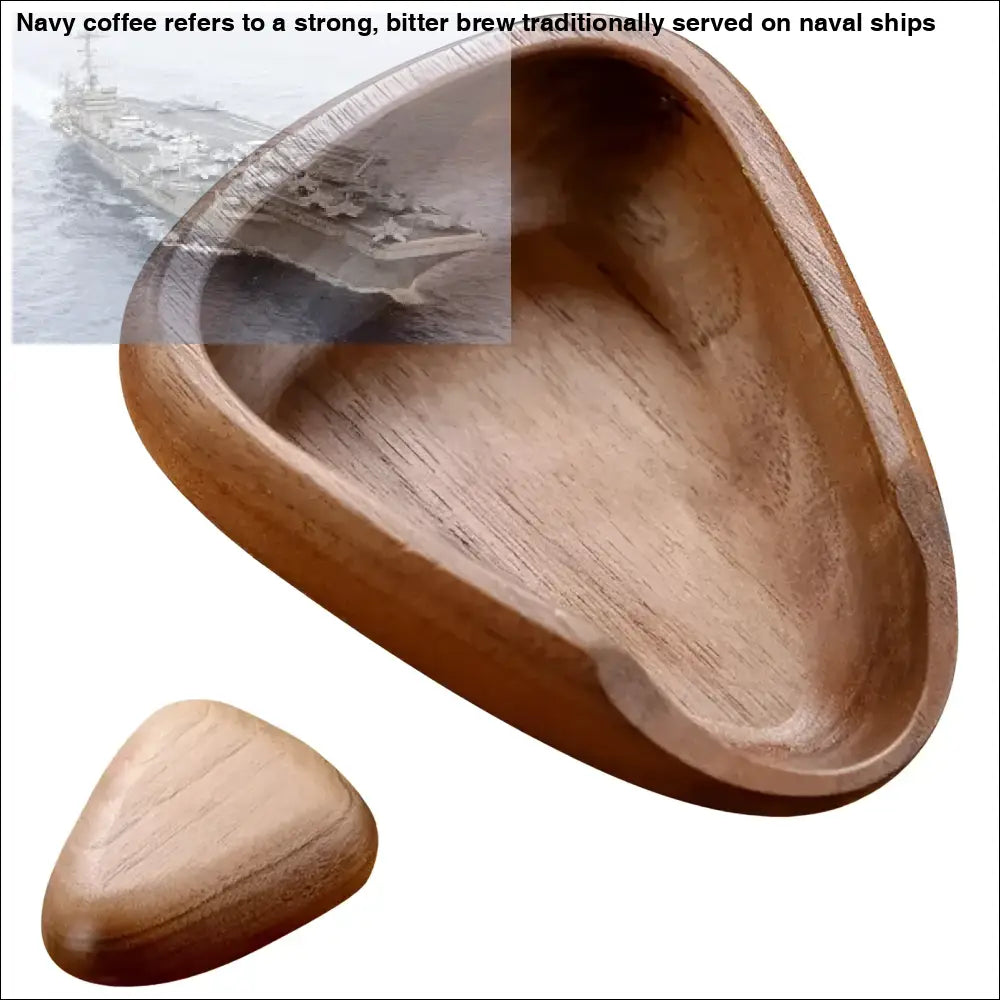 Walnut wood coffee scoop and espresso dosing cup with wooden triangular bowl