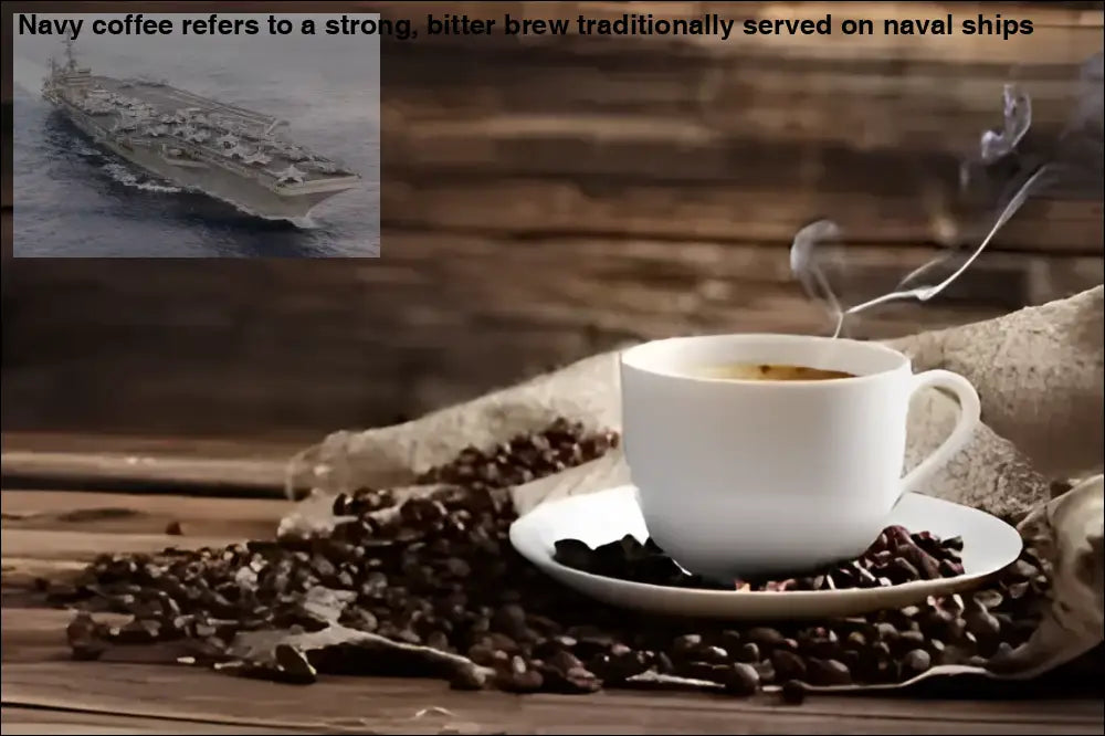 Steaming cup of coffee on vintage pallet boards in Coffee Naval Fleet Vintage Pallet Decor