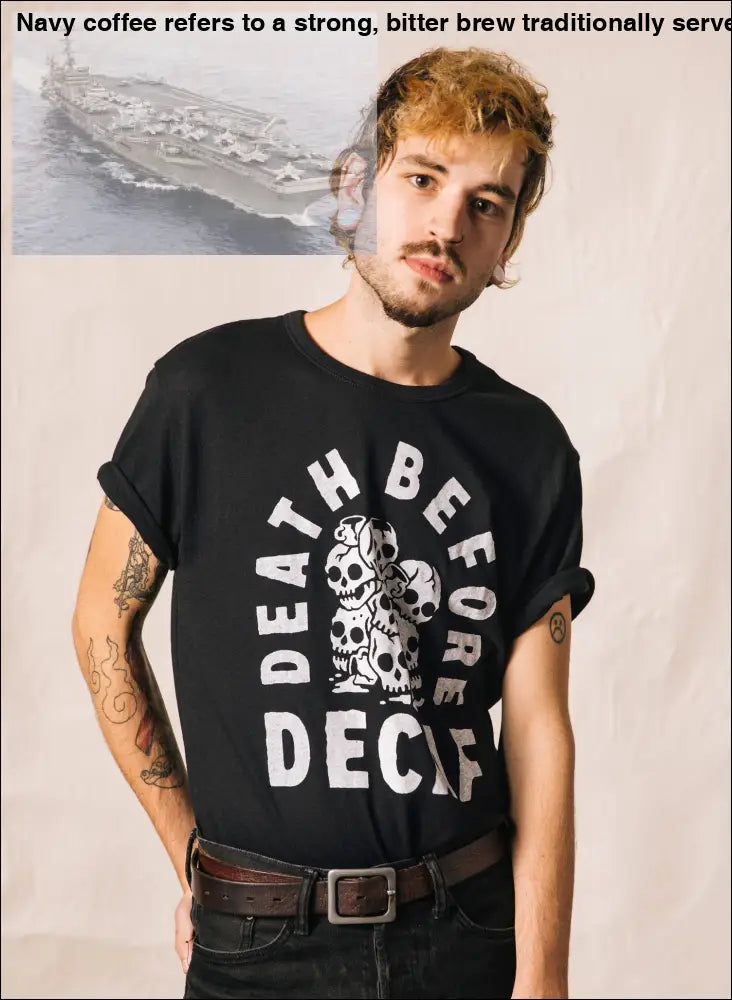 Black cotton blend coffee skull graphic T-shirt featuring coffee beans for women