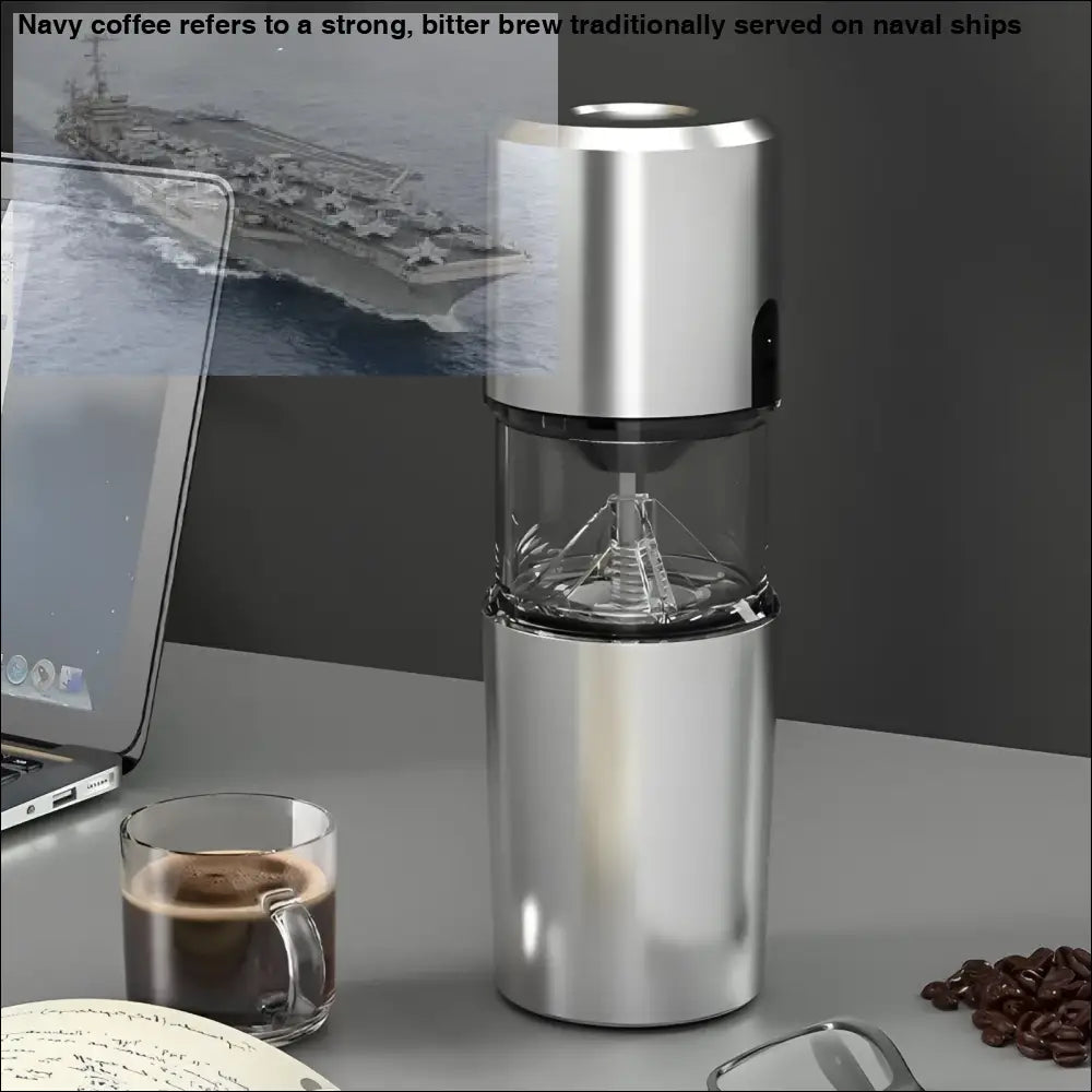 Silver-toned electric coffee bean grinder with clear viewing chamber for fresh coffee beans