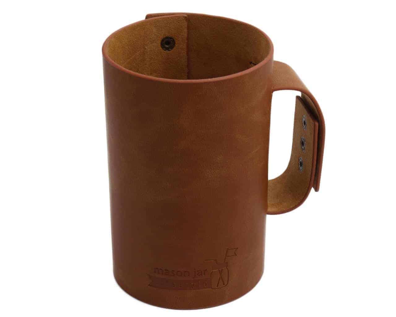 Mason Jar Lifestyle Faux Leather Travel Mug Sleeve with Handle Drinkware Set