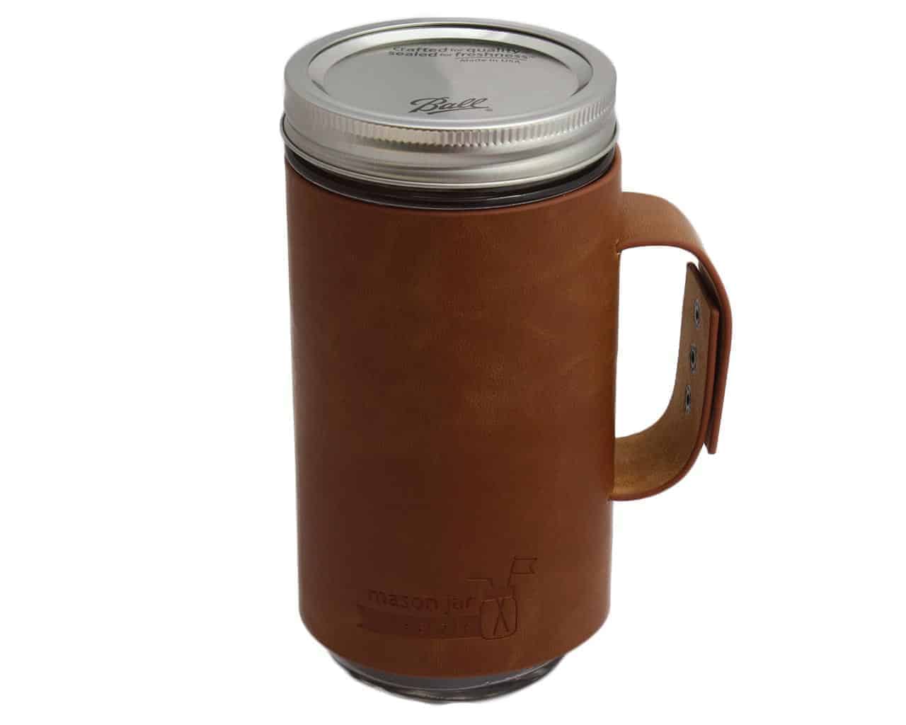 Mason Jar Lifestyle Faux Leather Travel Mug Sleeve with Handle Drinkware Set