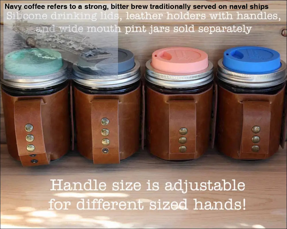 Faux Leather Sleeve with Handle / Travel Mug for Wide Mouth Pint Mason Jars