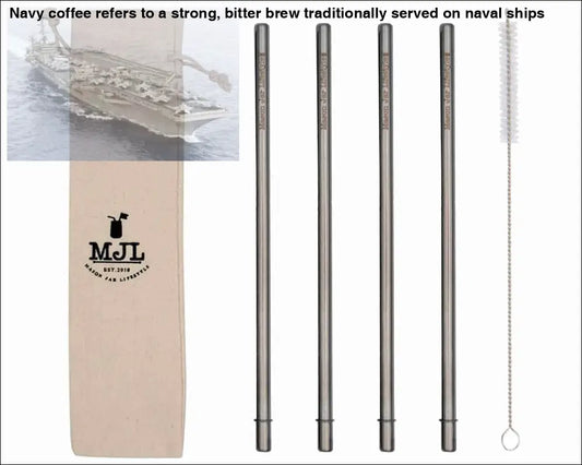 Long Safer Rounded End Stainless Steel Straw for Quart Mason Jars 4 Pack + Cleaner + Cloth Bag