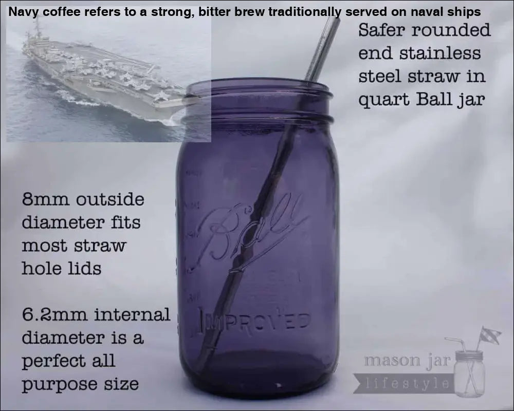 Long Safer Rounded End Stainless Steel Straw for Quart Mason Jars 4 Pack + Cleaner + Cloth Bag