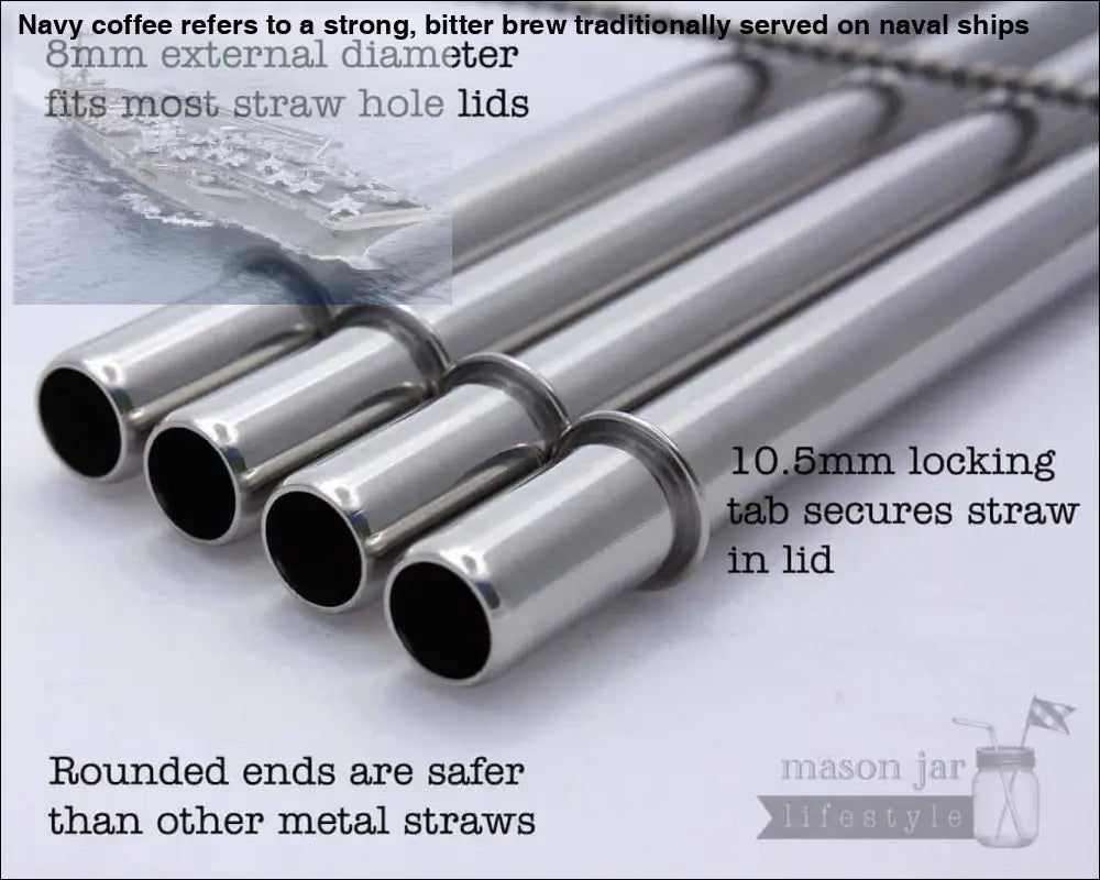 Long Safer Rounded End Stainless Steel Straw for Quart Mason Jars 4 Pack + Cleaner + Cloth Bag