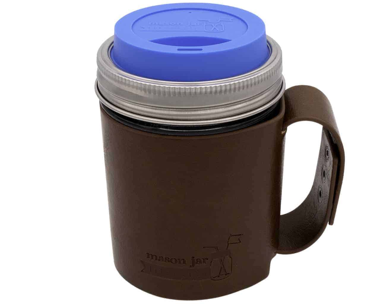 Mason Jar Lifestyle Faux Leather Travel Mug Sleeve with Handle Drinkware Set
