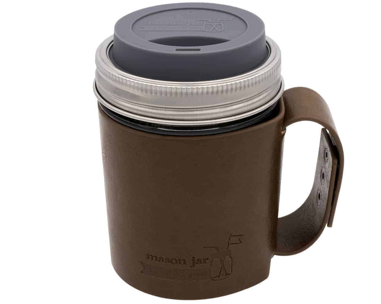Mason Jar Lifestyle Faux Leather Travel Mug Sleeve with Handle Drinkware Set