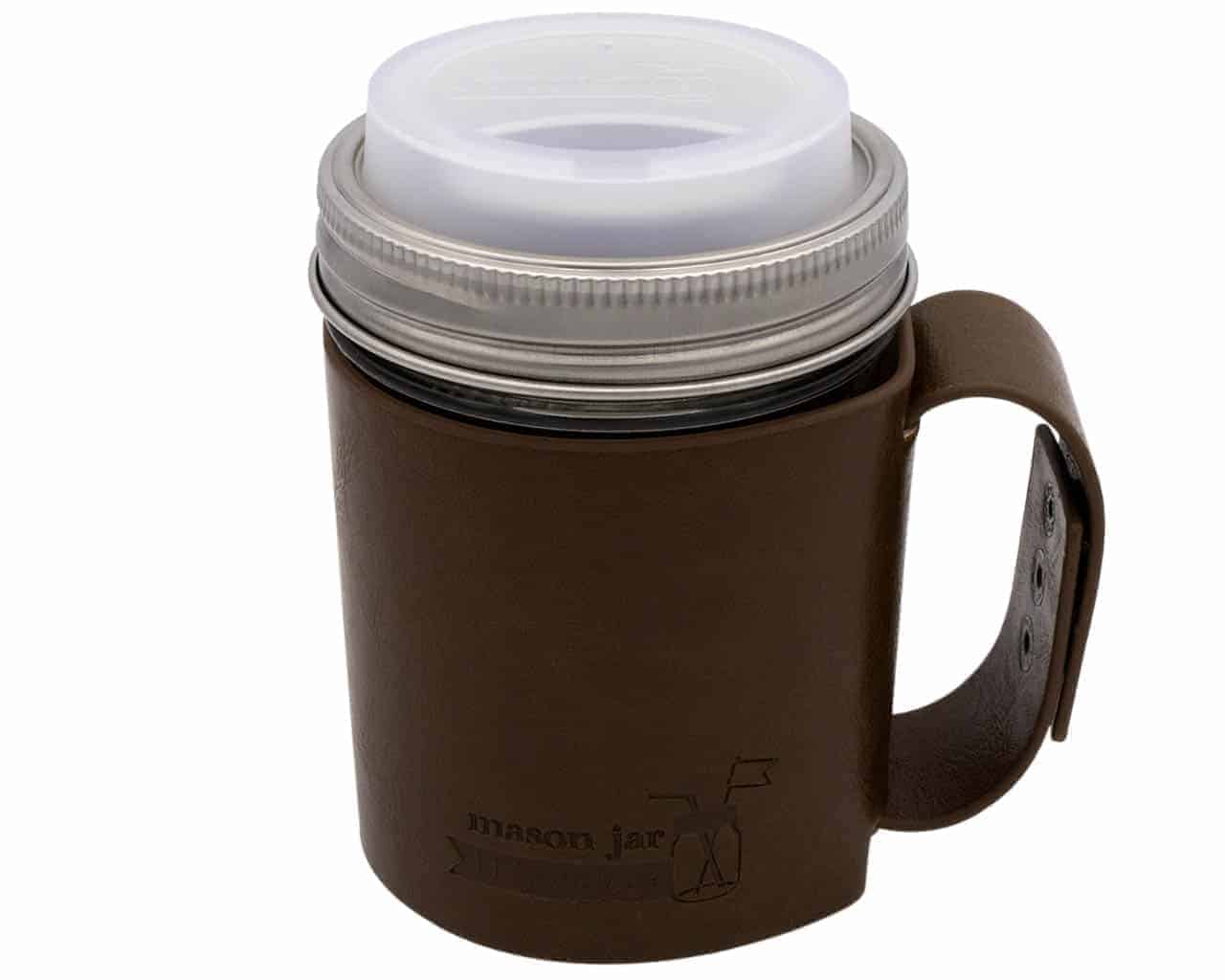 Mason Jar Lifestyle Faux Leather Travel Mug Sleeve with Handle Drinkware Set