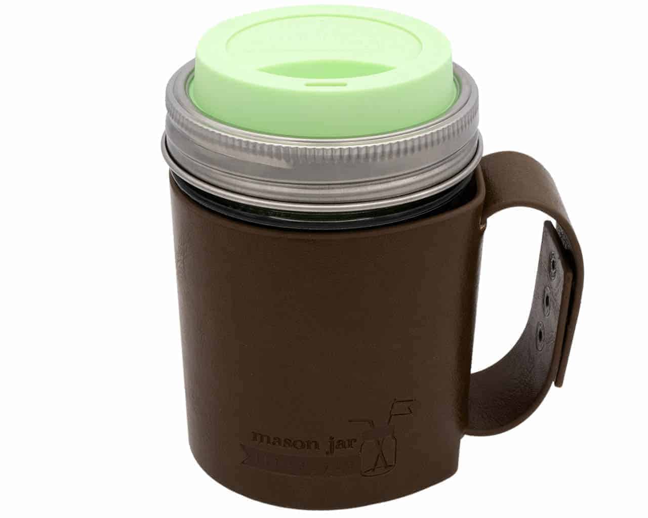 Mason Jar Lifestyle Faux Leather Travel Mug Sleeve with Handle Drinkware Set
