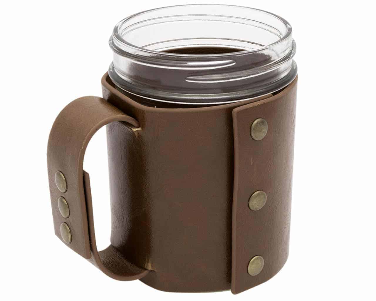 Mason Jar Lifestyle Faux Leather Travel Mug Sleeve with Handle Drinkware Set