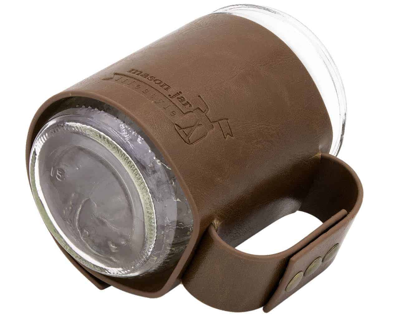 Mason Jar Lifestyle Faux Leather Travel Mug Sleeve with Handle Drinkware Set