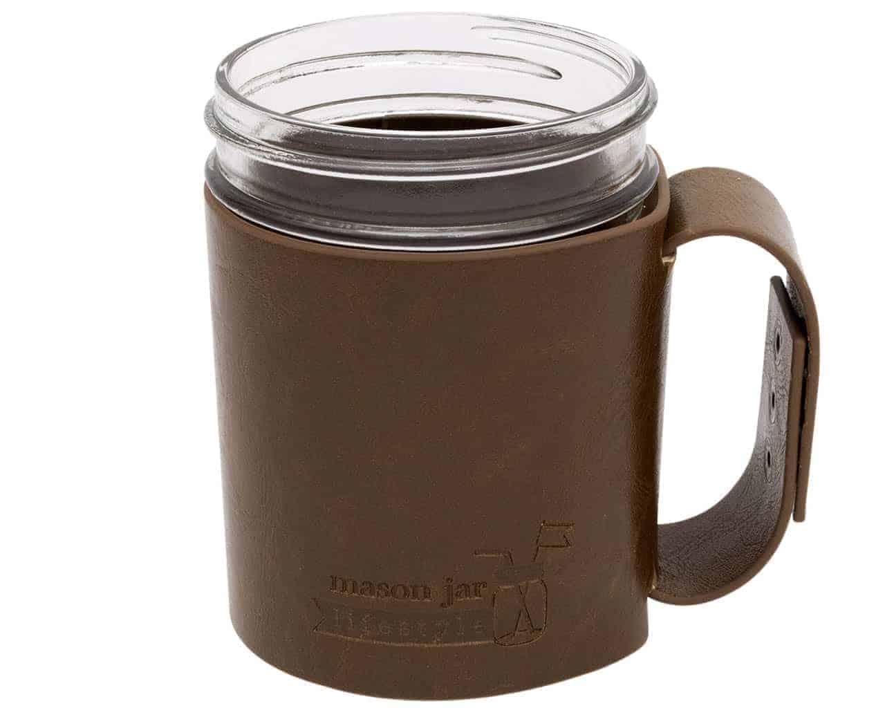 Mason Jar Lifestyle Faux Leather Travel Mug Sleeve with Handle Drinkware Set