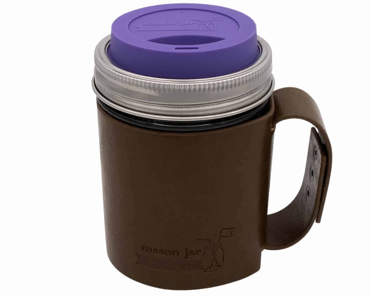 Mason Jar Lifestyle Faux Leather Travel Mug Sleeve with Handle Drinkware Set