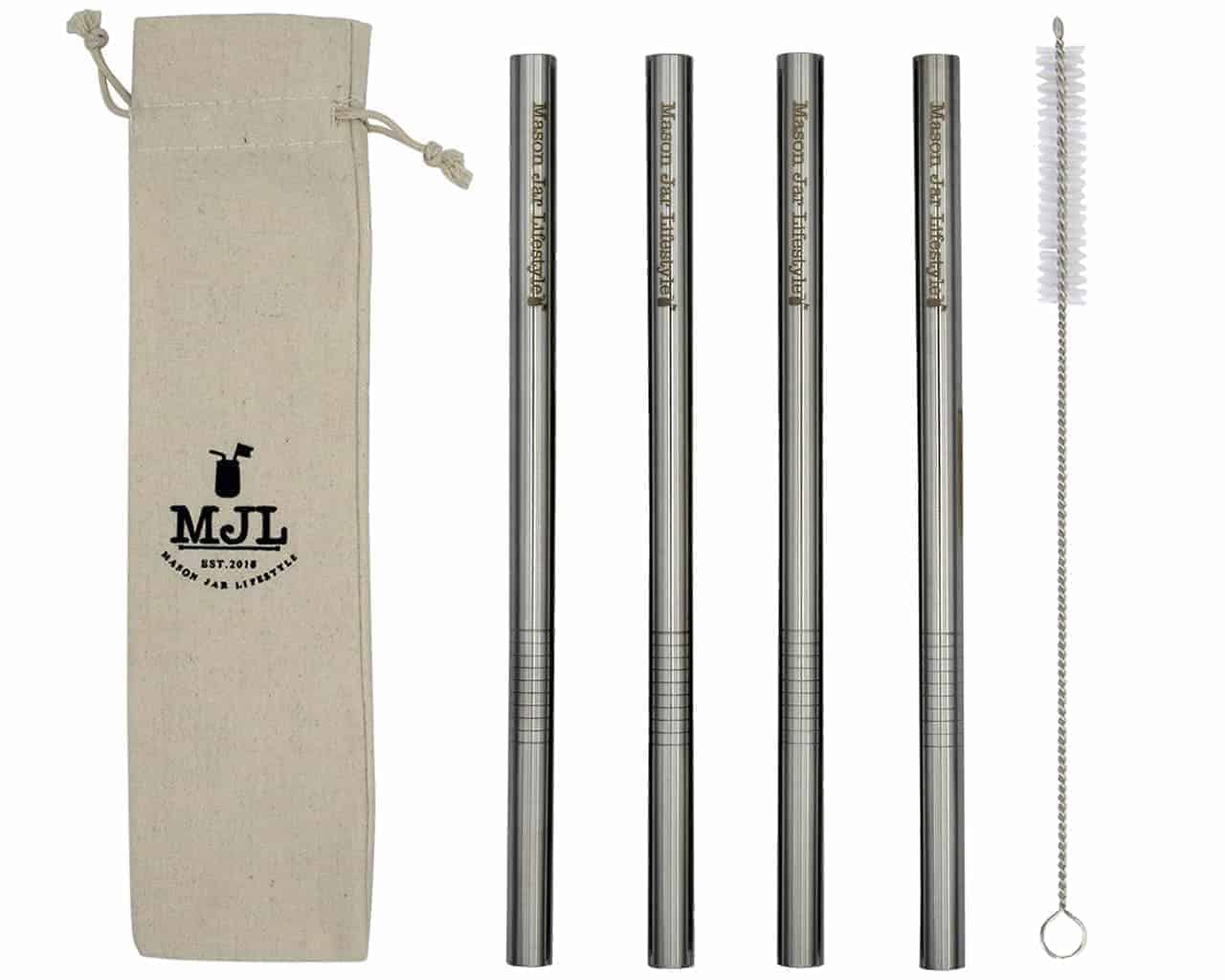 Reusable Safer Rounded End Stainless Steel Straws for Mason Jars, Smoothies & Beverages