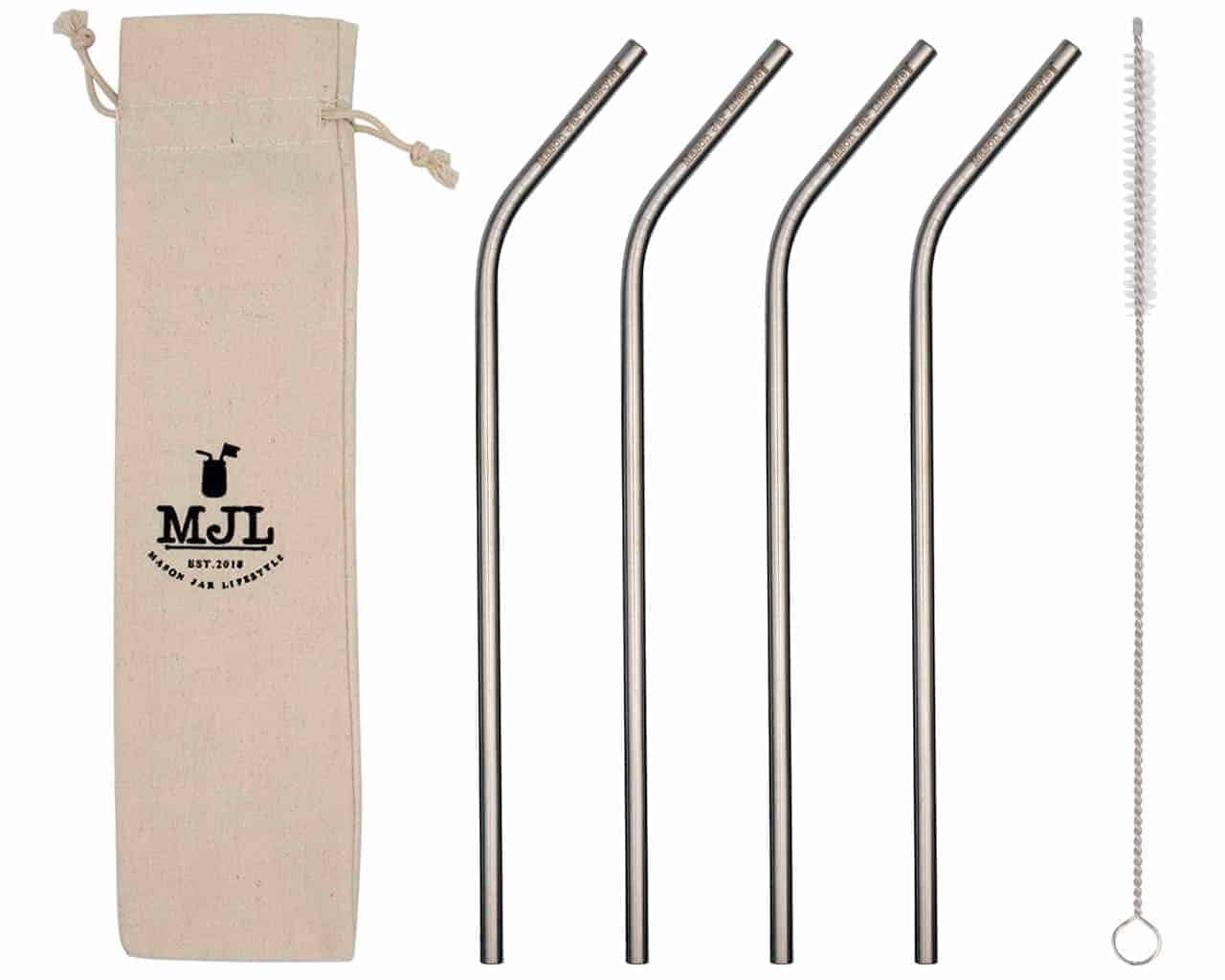 Reusable Safer Rounded End Stainless Steel Straws for Mason Jars, Smoothies & Beverages