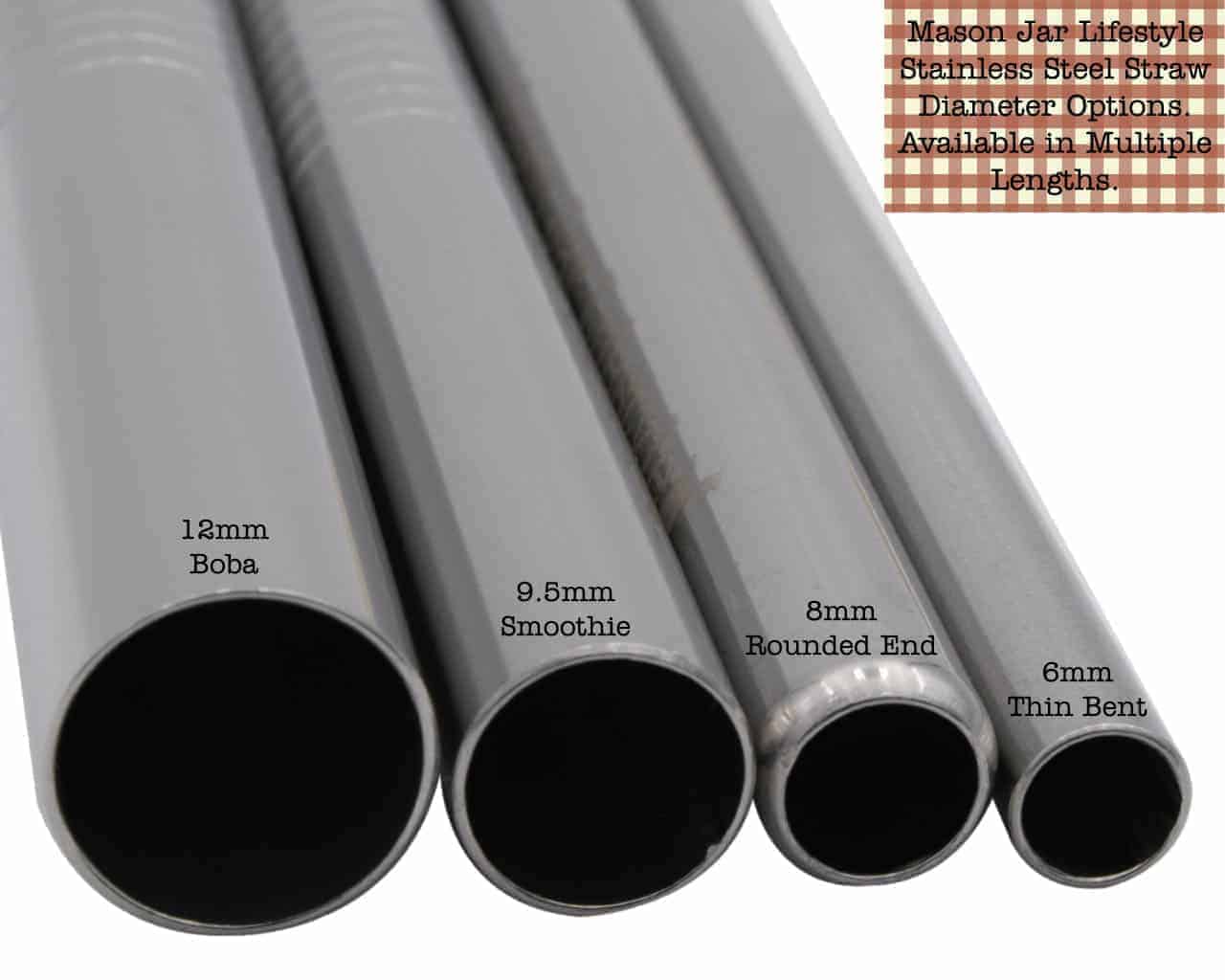 Reusable Safer Rounded End Stainless Steel Straws for Mason Jars, Smoothies & Beverages