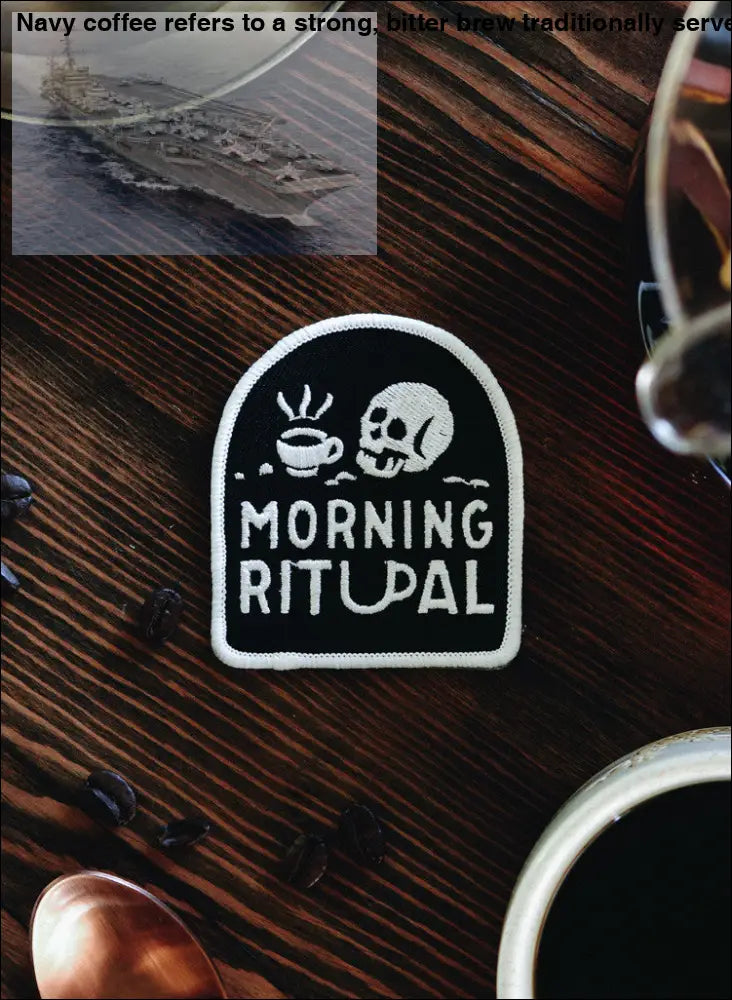 Black and white Morning Ritual coffee patch for your favorite denim jacket