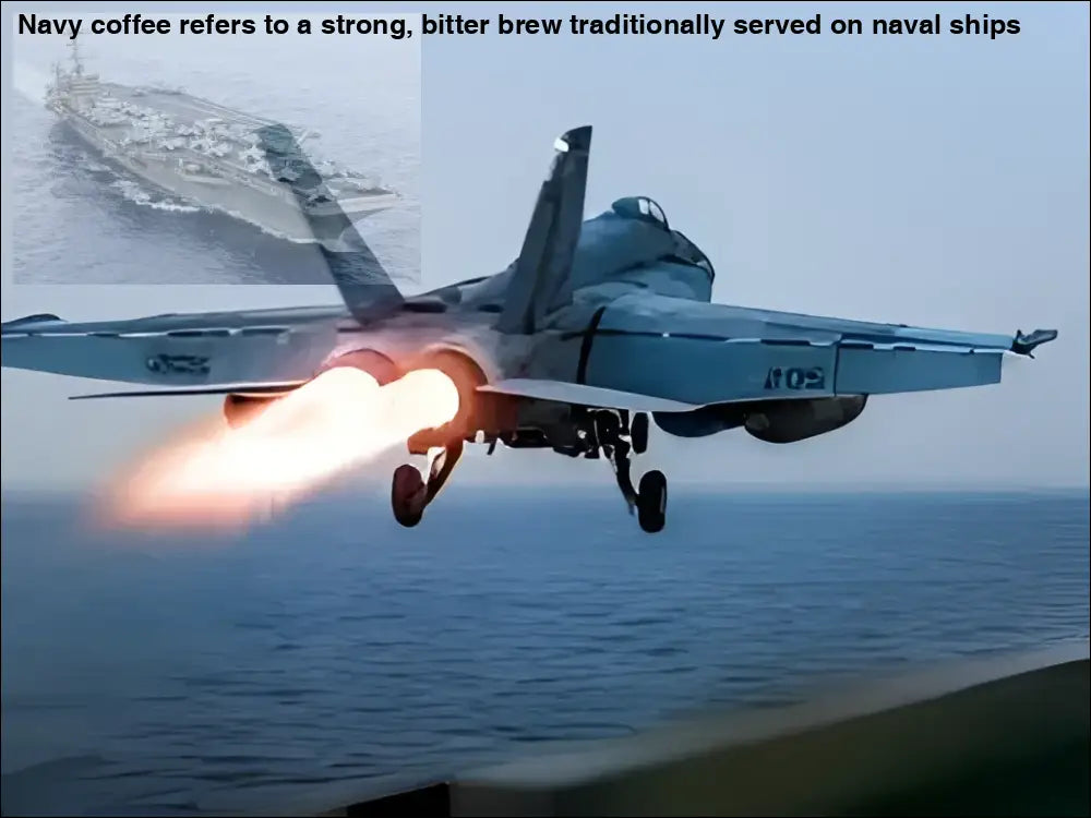 Military jet taking off above a Mr. Coffee French Press Coffee Maker with 1 Quart Glass