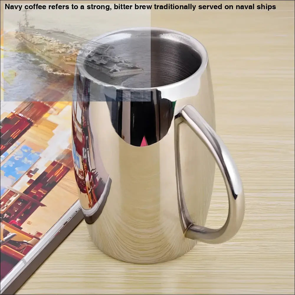 Shiny stainless steel coffee mug tumbler from Stainless Steel Coffee Mug Tumbler Set with Handles