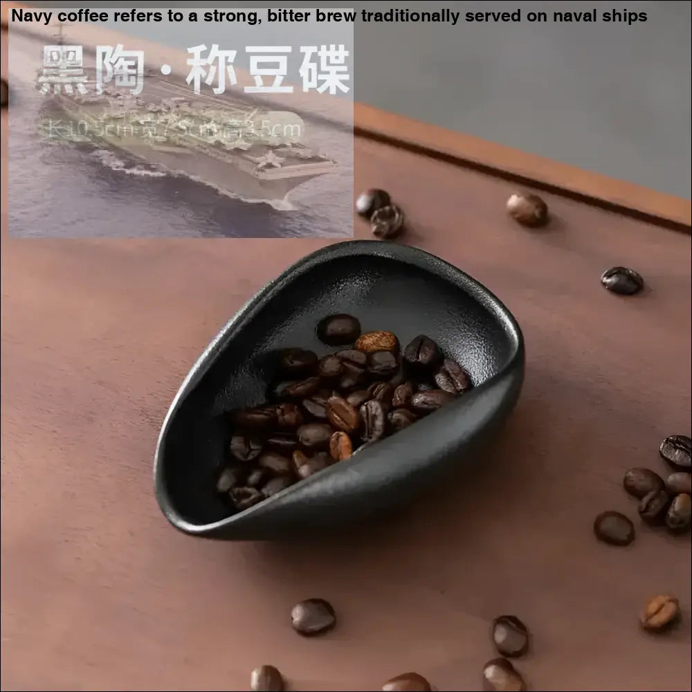 Black ceramic coffee beans dosing scoop in Ceramic Coffee Beans Dosing Cup Trays