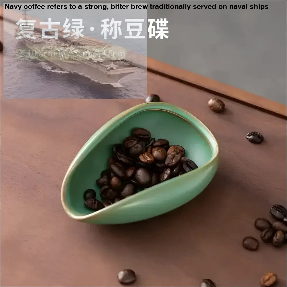 Green ceramic coffee beans dosing scoop in Ceramic Coffee Beans Dosing Cup Trays