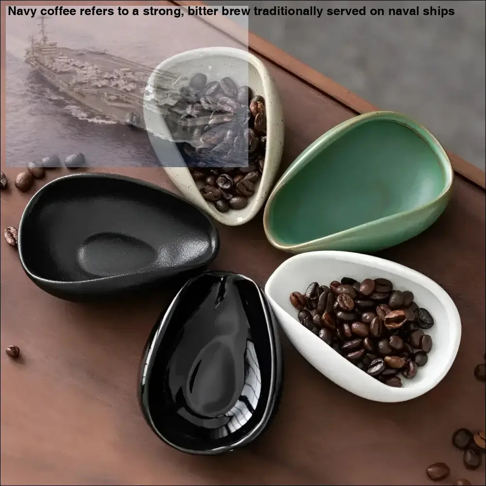 Assorted teardrop-shaped ceramic bowls for coffee beans dosing in Dosing Cup Trays